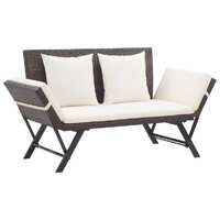  Garden Bench with Cushions 176 cm Brown Poly Rattan
