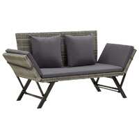  Garden Bench with Cushions 176 cm Grey Poly Rattan