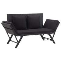  Garden Bench with Cushions 176 cm Black Poly Rattan