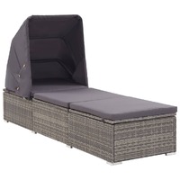  Sun Lounger with Canopy and Cushion Poly Rattan Grey