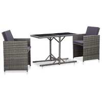  3 Piece Bistro Set with Cushions Poly Rattan Grey