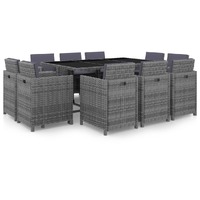  11 Piece Outdoor Dining Set with Cushions Poly Rattan Grey