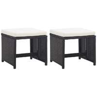  Garden Stools 2 pcs with Cushions Poly Rattan Black