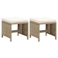  Garden Stools 2 pcs with Cushions Poly Rattan Beige