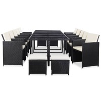  15 Piece Outdoor Dining Set with Cushions Poly Rattan Black