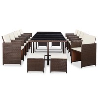  15 Piece Outdoor Dining Set with Cushions Poly Rattan Brown