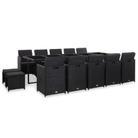  15 Piece Outdoor Dining Set with Cushions Poly Rattan Black