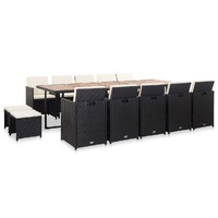  15 Piece Outdoor Dining Set with Cushions Poly Rattan Black
