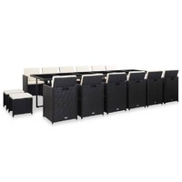  17 Piece Outdoor Dining Set with Cushions Poly Rattan Black
