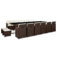  17 Piece Outdoor Dining Set with Cushions Poly Rattan Brown