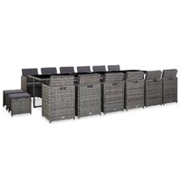  17 Piece Outdoor Dining Set with Cushions Poly Rattan Grey