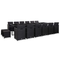  17 Piece Outdoor Dining Set with Cushions Poly Rattan Black