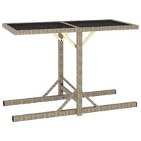  Garden Table Beige 110x53x72 cm Glass and Poly Rattan