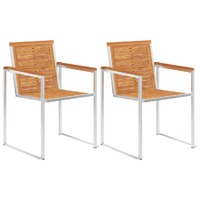  Garden Chairs 2 pcs Solid Acacia Wood and Stainless Steel