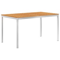  Garden Dining Table 140x80x75 cm Solid Acacia Wood and Stainless Steel
