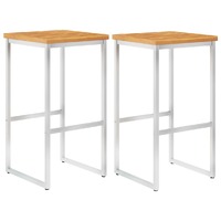  Bar Stools 2 pcs Solid Acacia Wood and Stainless Steel