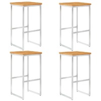  Bar Stools 4 pcs Solid Acacia Wood and Stainless Steel