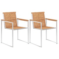  Garden Chairs 2 pcs Solid Teak Wood and Stainless Steel