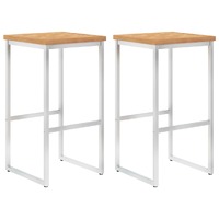  Bar Stools 2 pcs Solid Teak Wood and Stainless Steel