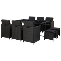  11 Piece Outdoor Dining Set with Cushions Poly Rattan Black