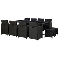  13 Piece Outdoor Dining Set with Cushions Poly Rattan Black