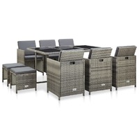  11 Piece Outdoor Dining Set with Cushions Poly Rattan Grey