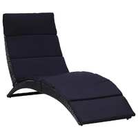  Sunbed with Cushion Poly Rattan Black