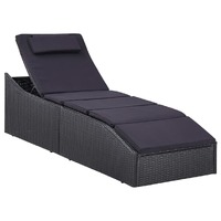  Sunbed with Cushion Poly Rattan Black