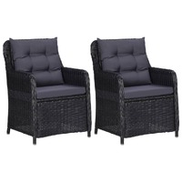  Garden Chairs 2 pcs with Cushions Poly Rattan Black