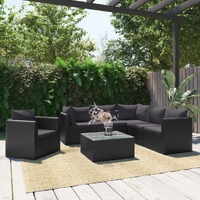  7 Piece Garden Lounge Set with Cushions Poly Rattan Black