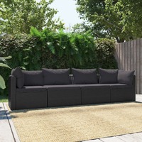  4 Piece Garden Sofa Set with Cushions Poly Rattan Black