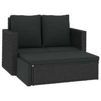 2 Piece Garden Lounge Set with Cushions Poly Rattan Black