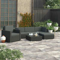  6 Piece Garden Lounge Set with Cushions Poly Rattan Black