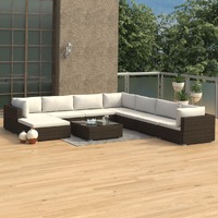  9 Piece Garden Lounge Set with Cushions Poly Rattan Brown
