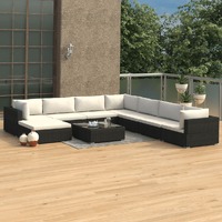  9 Piece Garden Lounge Set with Cushions Poly Rattan Black
