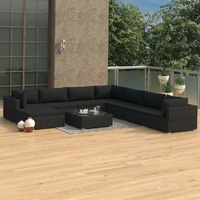  9 Piece Garden Lounge Set with Cushions Poly Rattan Black
