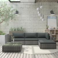 5 Piece Garden Lounge Set with Cushions Poly Rattan Grey