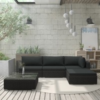  5 Piece Garden Lounge Set with Cushions Poly Rattan Black