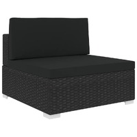  Sectional Middle Seat 1 pc with Cushions Poly Rattan Black