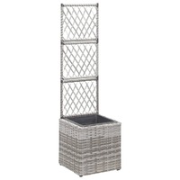  Trellis Raised Bed with 1 Pot 30x30x107 cm Poly Rattan Grey