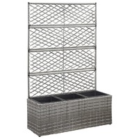  Trellis Raised Bed with 3 Pots 83x30x130 cm Poly Rattan Grey
