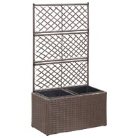  Trellis Raised Bed with 2 Pots 58x30x107 cm Poly Rattan Brown