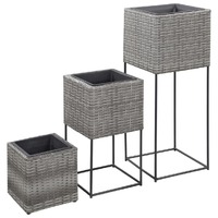  Garden Raised Beds 3 pcs Poly Rattan Grey