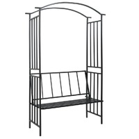  Garden Arch with Bench Black 128x50x207 cm Iron