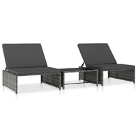  Reclining Garden Chairs 2 pcs with Table Grey Poly Rattan