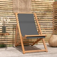  Folding Beach Chair Solid Teak Wood Grey