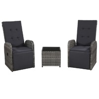  3 Piece Bistro Set with Cushions Poly Rattan Grey