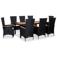  9 Piece Outdoor Dining Set with Cushions Poly Rattan Black