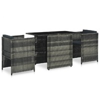  3 Piece Bistro Set with Cushions Poly Rattan Grey