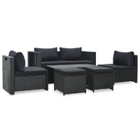  6 Piece Garden Lounge Set with Cushions Poly Rattan Black